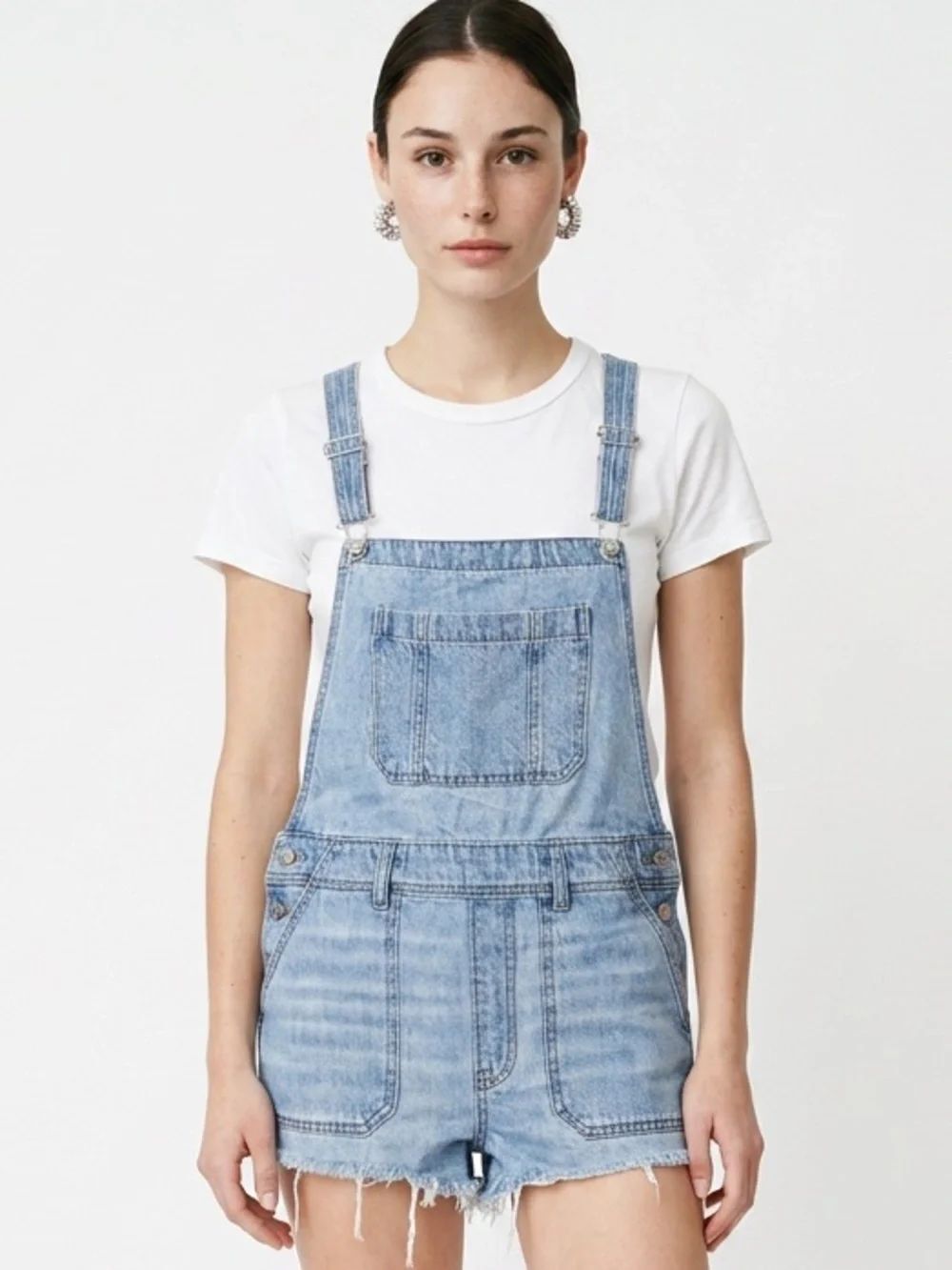 AMERICAN EAGLE | Light Blue Wash Denim Short Overalls Women’s Size Medium